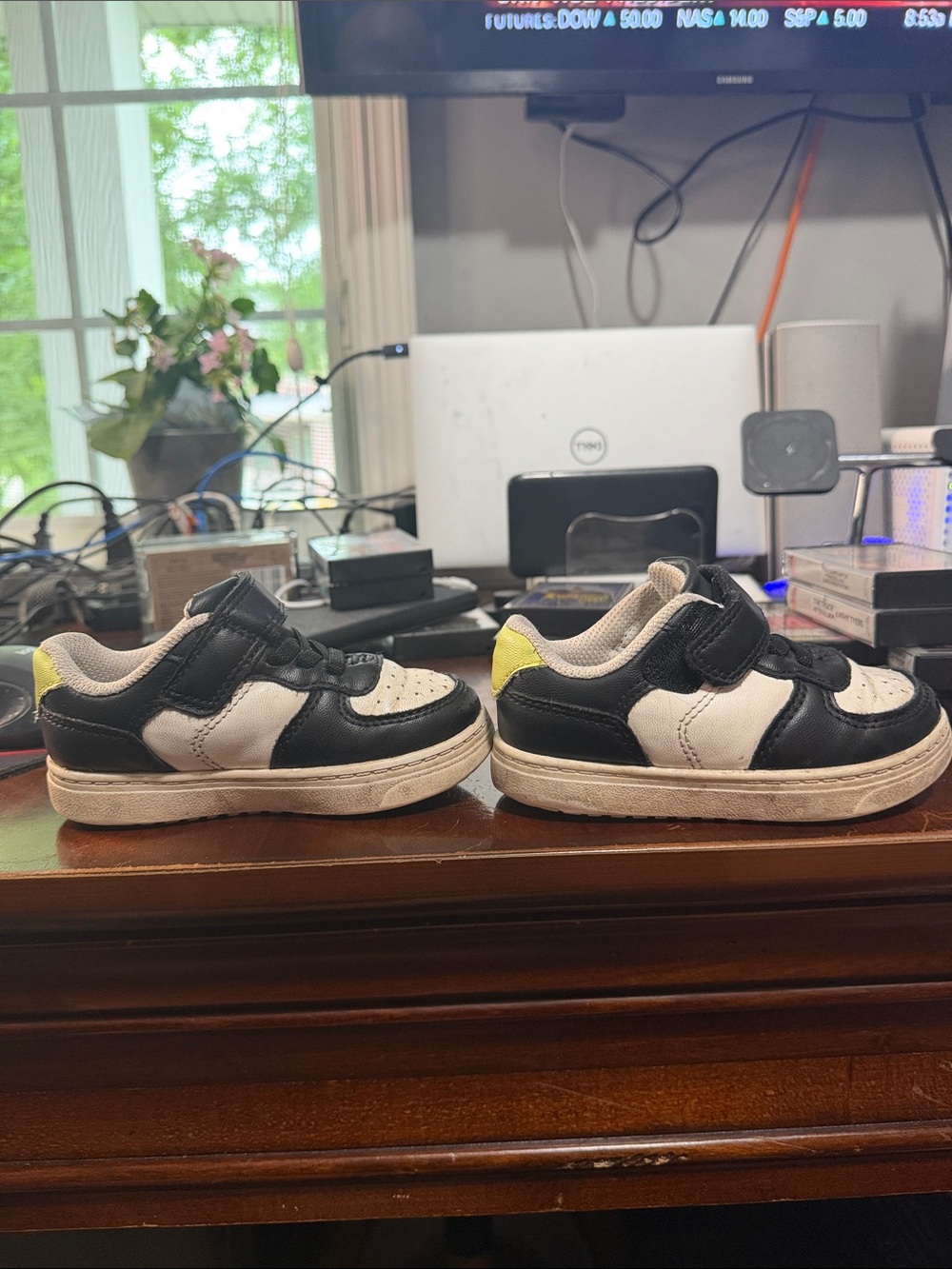 Cat & Jack Kids Black and White Velcro Sneakers with Yellow Accent